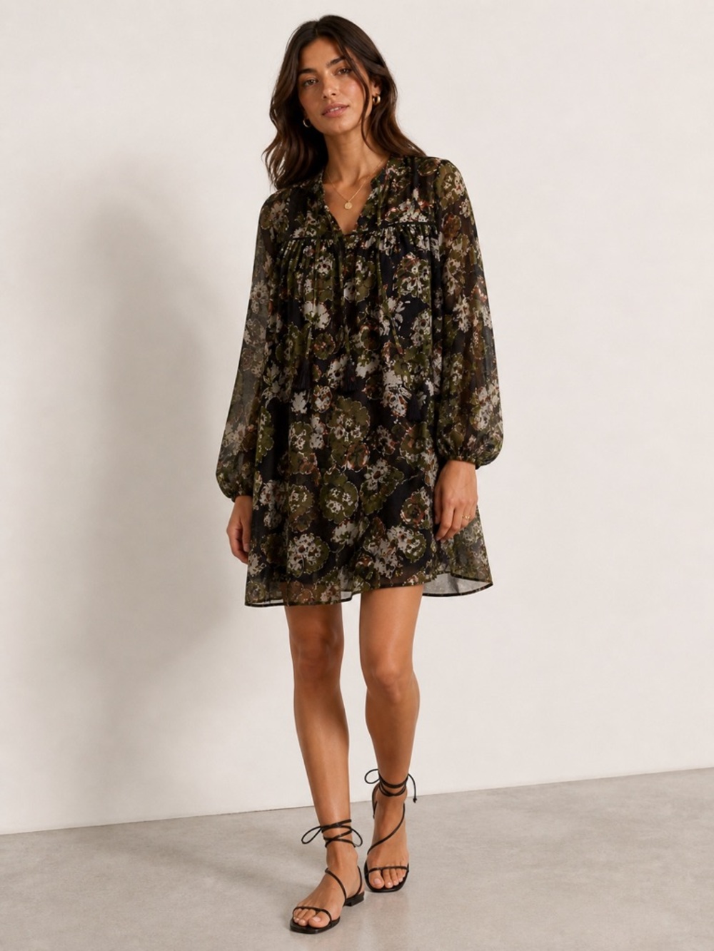 ZARA Sheer Floral Boho Dress – Flowing Mini Dress | Size Medium